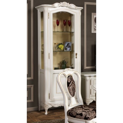 Cristalier lemn masiv –  Piesa de rezistență pentru un living elegant, Cristalier lemn masiv, alb, 1 ușă, stânga, Flora, mobilasimex.ro