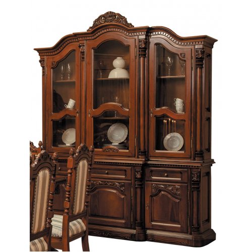 Cristina, Bufet Vitrină lemn masiv, maro/alb, 3 uși, Cristina, mobilasimex.ro