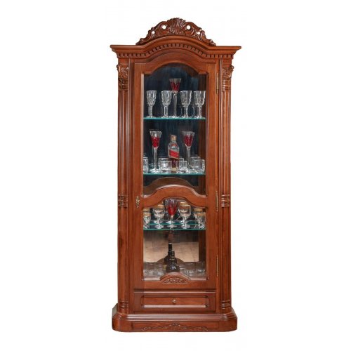 Cristalier lemn masiv –  Piesa de rezistență pentru un living elegant, Cristalier lemn masiv, maro/alb, 1 ușă, dreapta, Cristina, mobilasimex.ro