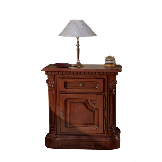 Noptiere din lemn masiv, Noptieră lemn masiv, maro/alb, 1 sertar, 1 ușă, dreapta, Cristina