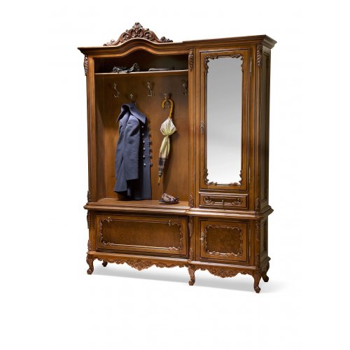 Cuier lemn masiv – Funcționalitate și eleganță, Cuier lemn masiv, maro/alb, 3 uși, 1 sertar, dreapta, Cleopatra, mobilasimex.ro