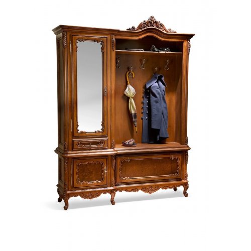 Cuier lemn masiv – Funcționalitate și eleganță, Cuier lemn masiv, maro/alb, 3 uși, 1 sertar, stânga, Cleopatra, mobilasimex.ro