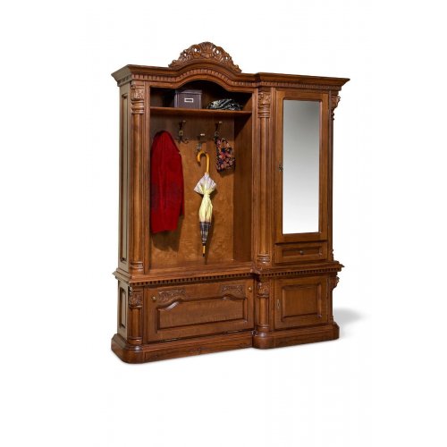 Cuier lemn masiv – Funcționalitate și eleganță, Cuier lemn masiv, maro/alb, 3 uși, 1 sertar, dreapta, Cristina, mobilasimex.ro