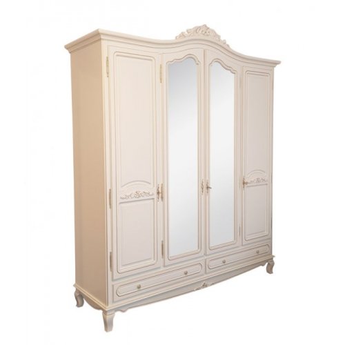 Elips, Dulap lemn masiv, maro/alb, cu oglindă, 4 uși, Elips, mobilasimex.ro