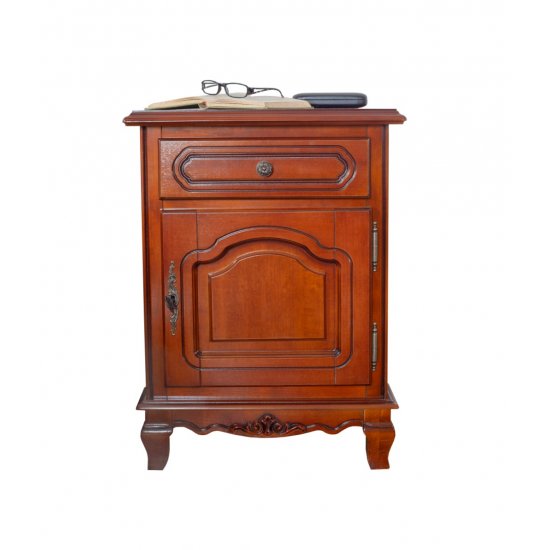 Noptiere din lemn masiv, Noptieră lemn masiv, maro/alb, 1 sertar, 1 ușă, dreapta, Elips