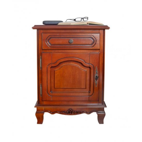 Noptiere din lemn masiv, Noptieră lemn masiv, maro/alb, 1 sertar, 1 ușă, stânga, Elips