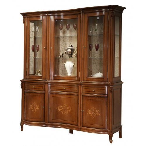 , Bufet  Vitrină lemn masiv, maro/alb, 3 uși, Firenze, mobilasimex.ro