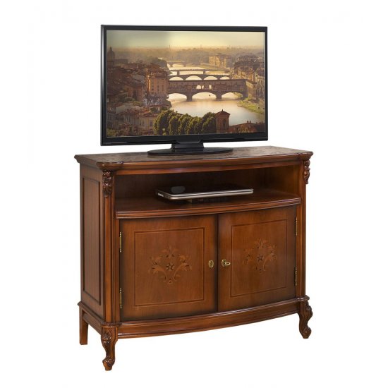 Comode din Lemn Masiv, Comodă lemn masiv, TV, maro/alb, 2 uși, Firenze