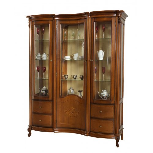 Cristalier lemn masiv –  Piesa de rezistență pentru un living elegant, Cristalier lemn masiv, maro/alb, 3 uși, Firenze, mobilasimex.ro