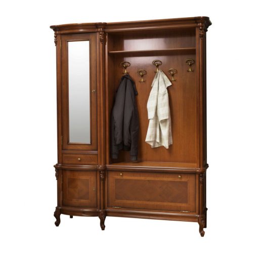 Cuier lemn masiv – Funcționalitate și eleganță, Cuier lemn masiv, maro/alb, 3 uși, 1 sertar, stânga, Firenze, mobilasimex.ro