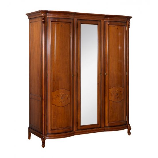 Dulapuri din lemn masiv, Dulap lemn masiv, maro/alb, 3 uși, oglindă, Firenze