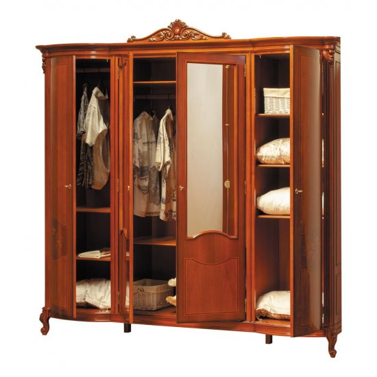 Dulapuri din lemn masiv, Dulap lemn masiv, maro/alb, 4 uși, oglinzi inserate, Firenze