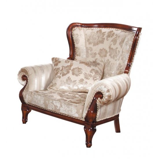 Fotolii din lemn masiv, Fotoliu lemn masiv, maro/alb, tapisat, Firenze