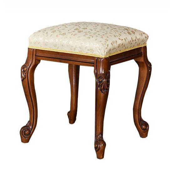 Tabureti din lemn masiv, Taburet lemn masiv, maro/alb, tapisat, ornamente atașate, Firenze