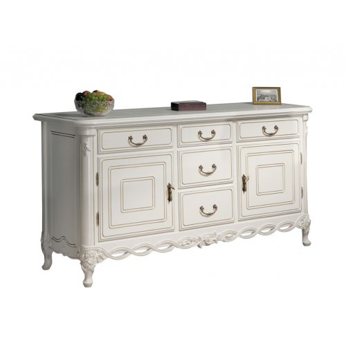 Flora, Bufet lemn masiv, alb, 2 uși, 5 sertare, Flora, mobilasimex.ro