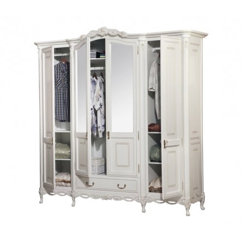 Flora, Dulap lemn masiv, alb, 4 uși, oglinzi, Flora, mobilasimex.ro