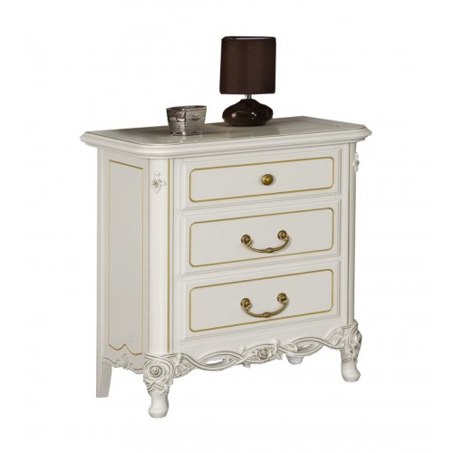 Noptiera lemn masiv – Pentru iubitorii de unicitate, Noptieră lemn masiv, alb, 3 sertare, Flora, mobilasimex.ro