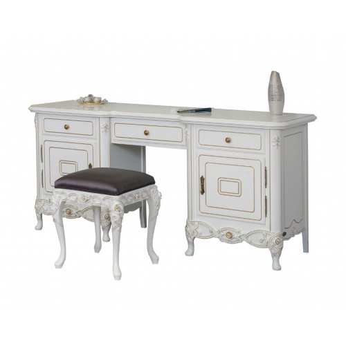 Toaletă lemn masiv – Destinată exclusiv momentelor de răsfăț, Toaletă lemn masiv, alb, 3 sertare, 2 uși, Flora, mobilasimex.ro