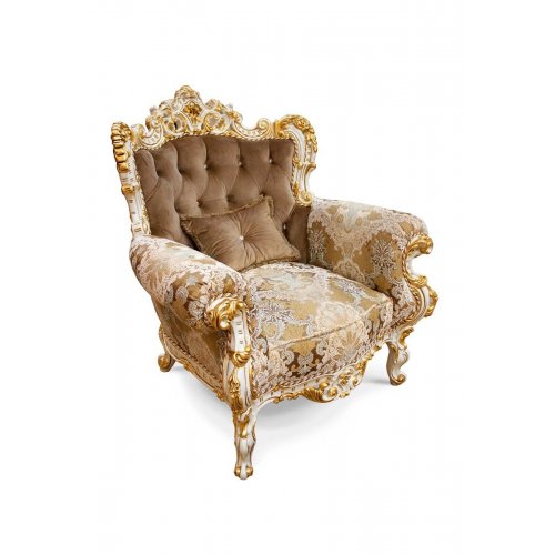 Fotolii vintage lemn masiv, Fotoliu lemn masiv, maro/alb, tapisat, Cleopatra Lux, mobilasimex.ro