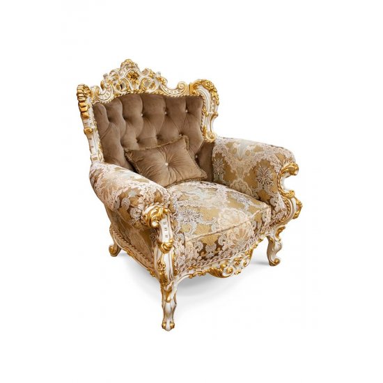 Fotolii din lemn masiv, Fotoliu lemn masiv, maro/alb, tapisat, Cleopatra Lux