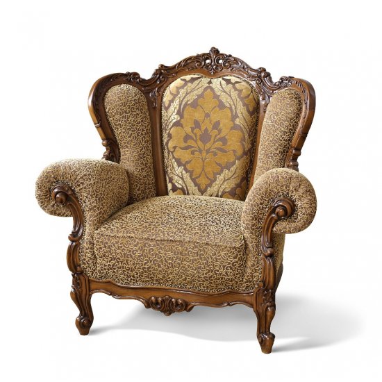 Fotolii din lemn masiv, Fotoliu lemn masiv, maro/alb, tapisat, Royal