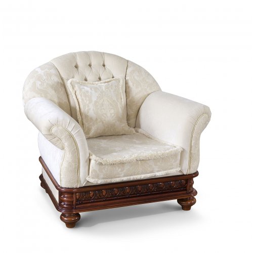 Fotolii vintage lemn masiv, Fotoliu lemn masiv, maro/alb, tapisat, Veneția Lux, mobilasimex.ro