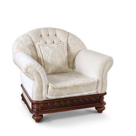 Fotolii din lemn masiv, Fotoliu lemn masiv, maro/alb, tapisat, Veneția Lux