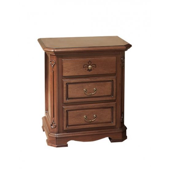 Noptiere din lemn masiv, Noptieră lemn masiv, maro/alb, 3 sertare, Gino