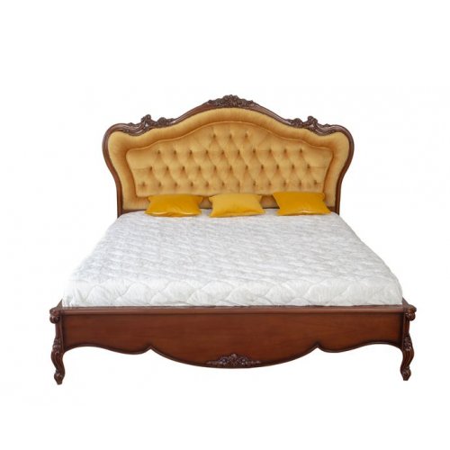 Jasmina, Pat lemn masiv, maro/alb, dublu, 1800, tapisat, inserții ornamentale, Jasmina, mobilasimex.ro