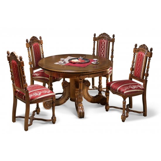 Mese din Lemn Masiv, Masă lemn masiv, maro/alb, rotundă, extensibilă, Cleopatra