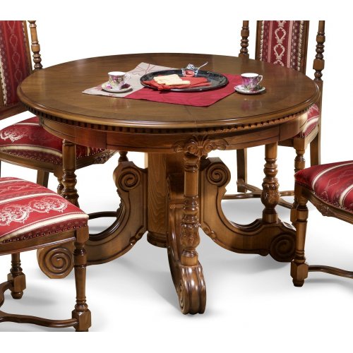 Masa lemn masiv – Pentru momente unice alături de cei dragi, Masă lemn masiv, maro/alb, extensibilă, rotundă, Cristina, mobilasimex.ro