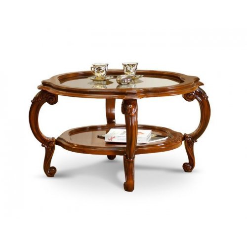 Ana, Masuță lemn masiv, maro/alb, rotundă, Ana, mobilasimex.ro