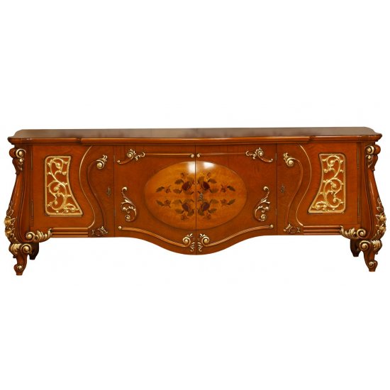 Bufete din Lemn Masiv, Bufet tv plasmă lemn masiv, maro/alb, 2 uși, Regina