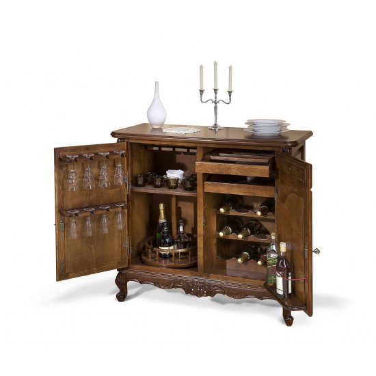 Comode din Lemn Masiv, Comodă lemn masiv, bar, maro/alb, 2 uși, 2 sertare, Royal