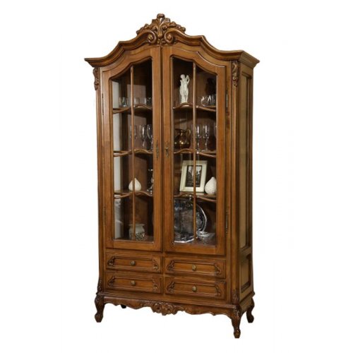 Cristalier lemn masiv –  Piesa de rezistență pentru un living elegant, Cristalier lemn masiv, maro/alb, 2 uși, Royal, mobilasimex.ro