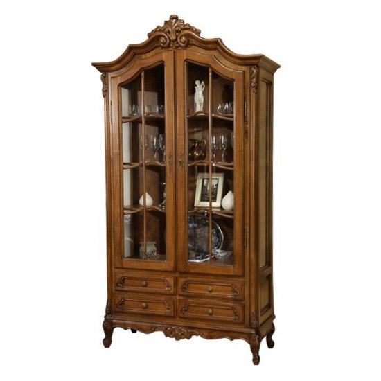 Cristaliere din Lemn Masiv, Cristalier lemn masiv, maro/alb, 2 uși, Royal