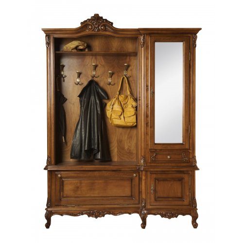 Cuier lemn masiv – Funcționalitate și eleganță, Cuier lemn masiv, maro/alb, 3 uși, 1 sertar, dreapta, Royal, mobilasimex.ro