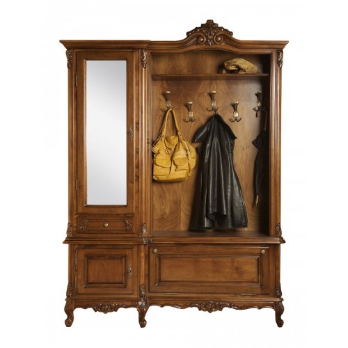 Cuier lemn masiv – Funcționalitate și eleganță, Cuier lemn masiv, maro/alb, 3 uși, 1 sertar, stânga, Royal, mobilasimex.ro