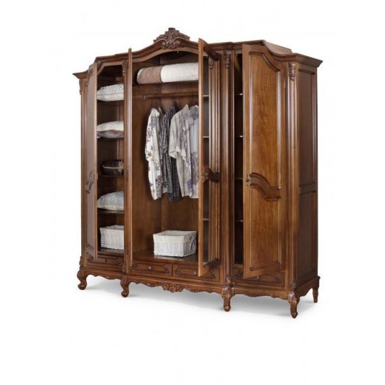 Dulapuri din lemn masiv, Dulap lemn masiv, maro/alb, 4 uși, inserții ornamentale, Royal