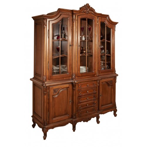 Royal, Bufet vitrină lemn masiv, maro/alb, 3 uși, Royal, mobilasimex.ro