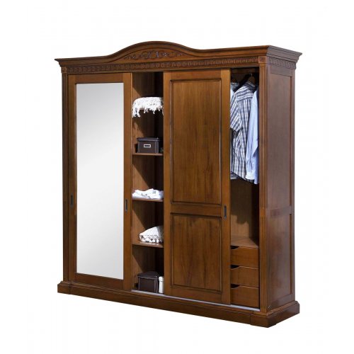 Dulapuri lemn masiv, Dulap lemn masiv, maro/alb, 3 uși glisante, Veneția, mobilasimex.ro