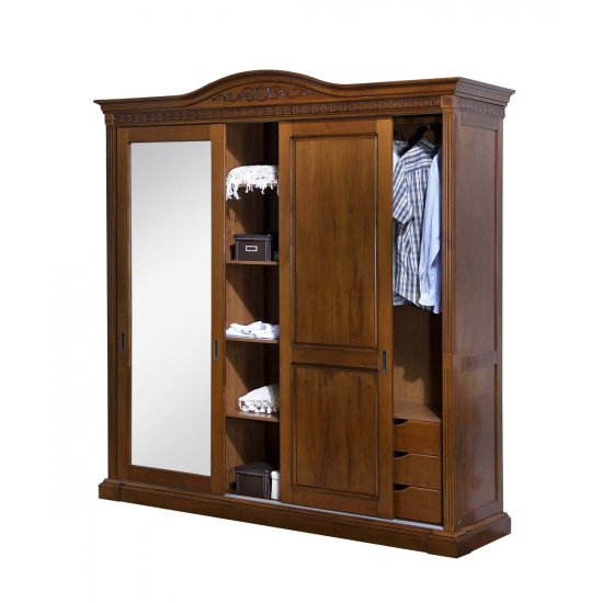 Dulapuri din lemn masiv, Dulap lemn masiv, maro/alb, 3 uși glisante, Veneția