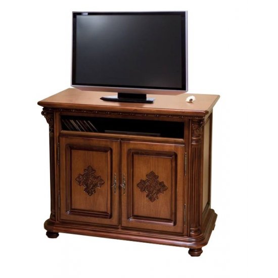 Comode din Lemn Masiv, Comodă lemn masiv, TV, maro/alb, 2 uși, Veneția Lux