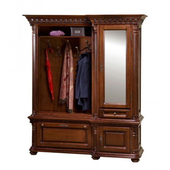 Cuiere din Lemn Masiv, Cuier lemn masiv, maro/alb, 3 uși, 1 sertar, dreapta, Veneția Lux