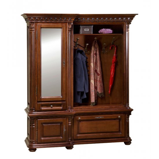 Cuiere din Lemn Masiv, Cuier lemn masiv, maro/alb, 3 uși, 1 sertar, stânga, Veneția Lux