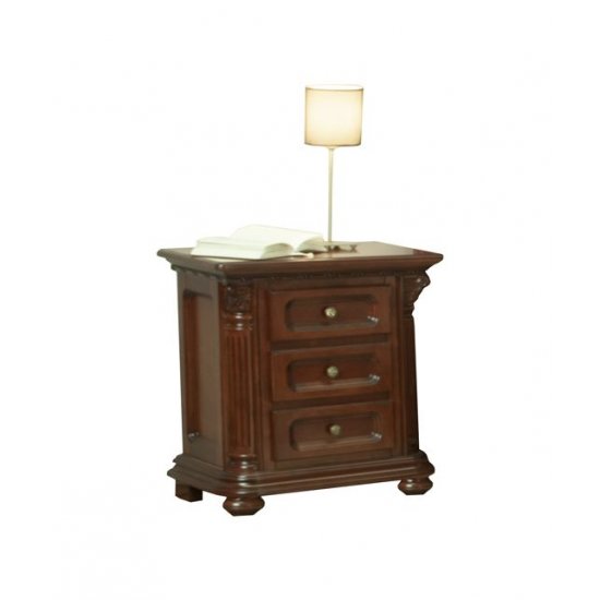 Noptiere din lemn masiv, Noptieră lemn masiv, maro/alb, 3 sertare, inserții Rococo, Veneția Lux