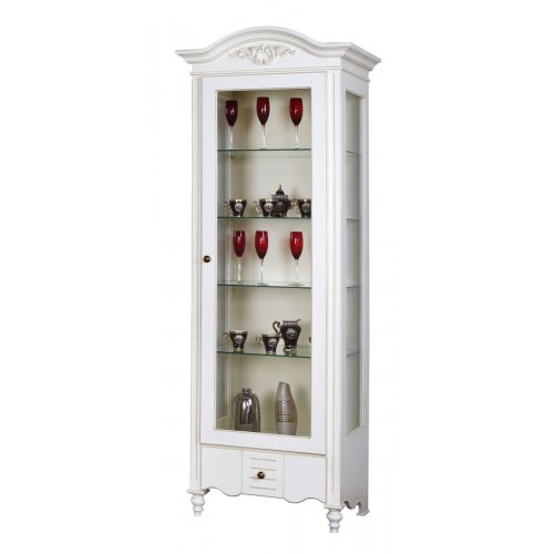 Cristalier lemn masiv –  Piesa de rezistență pentru un living elegant, Cristalier lemn masiv, alb, 1 ușă, dreapta, Yana, mobilasimex.ro