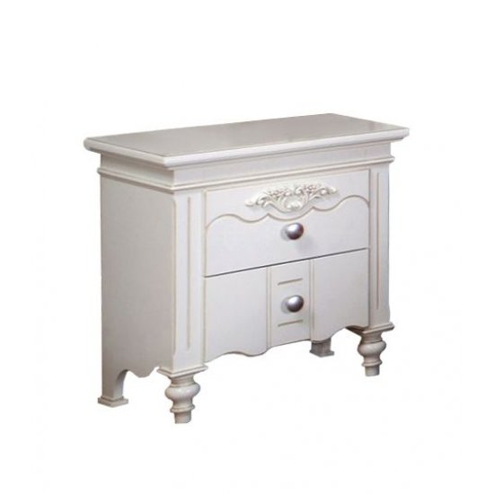 Noptiere din lemn masiv, Noptieră lemn masiv, alb, 2 sertare, Yana